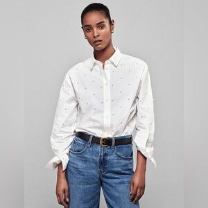 FRAME Pearl-embellished Oversized Shirt in Organic Cotton